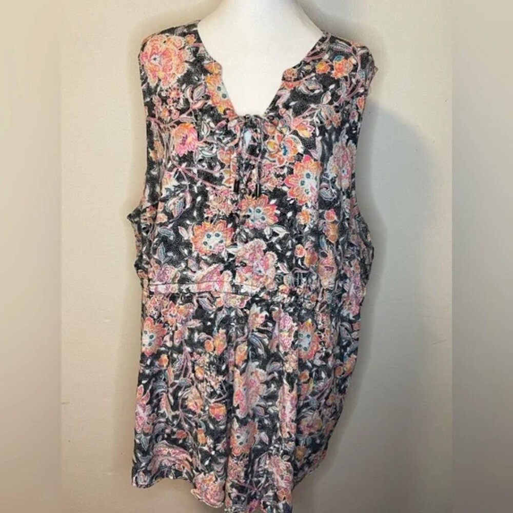 Torrid Women’s Challis Floral Sleeveless Lace Up Tunic Top With Pockets Size 4